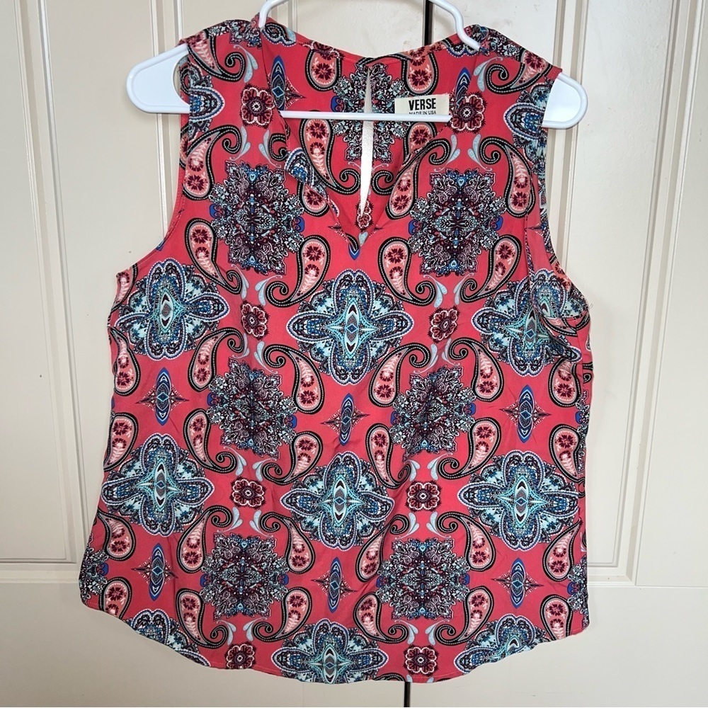 Verse Multicolor Coral Paisley Sleeveless Blouse Size Large Made in the U.S. - Picture 13 of 14